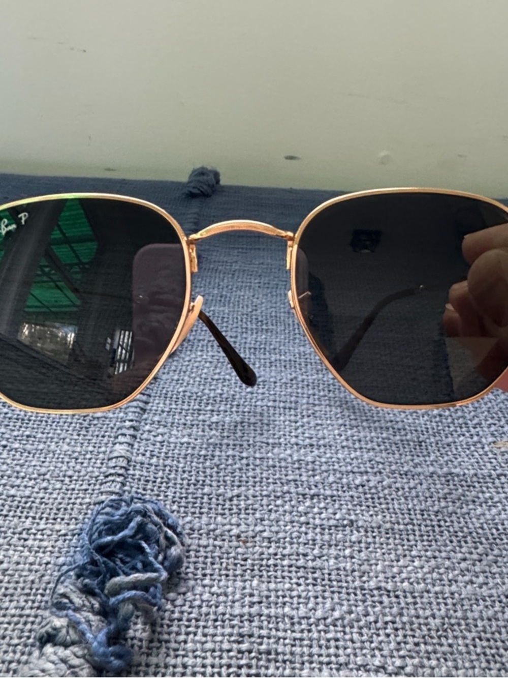 Ray-Ban Polarized Gold Frame Sunglasses with Dark Lenses